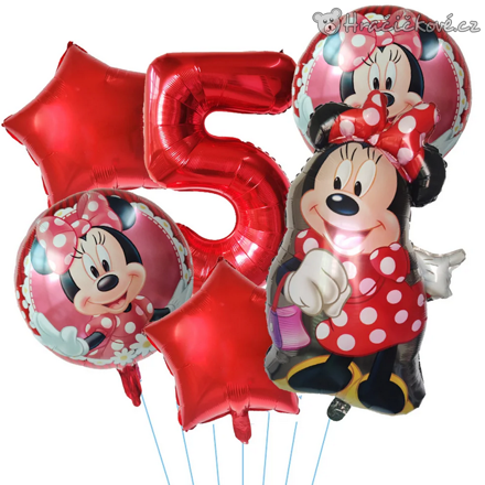 Červená Minnie narozeninová balónková sada 6 ks | Balónky s číslem 1–9