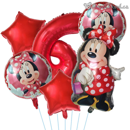 Červená Minnie narozeninová balónková sada 6 ks | Balónky s číslem 1–9