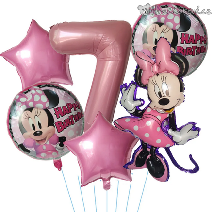 Růžová Minnie narozeninová balónková sada 6 ks | Balónky s číslem 1–9