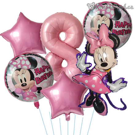 Růžová Minnie narozeninová balónková sada 6 ks | Balónky s číslem 1–9