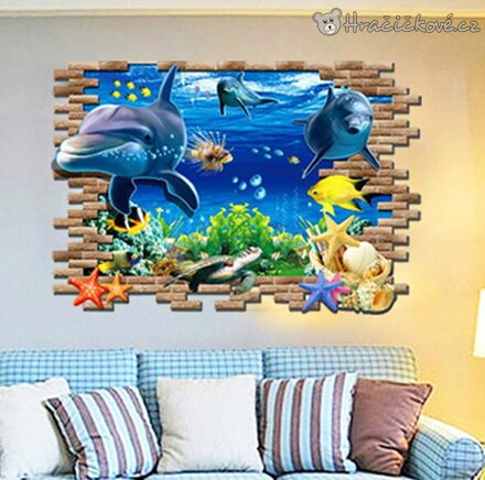 Samolepka na zeď Delfíni v moři 97x67 cm | Mořská dekorace 