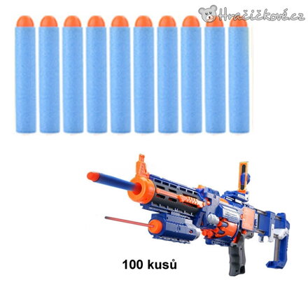 Náhradní náboje (šipky) do pistole Nerf, 100 Ks, vel. 7.2cm - světle modré 