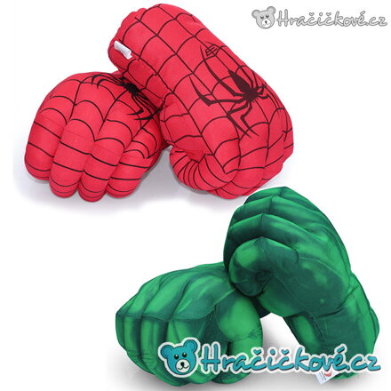 Velké plyšové boxovací rukavice Spiderman a Hulk 33 cm | Dětské boxovací rukavice