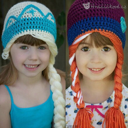 Háčkovaná čepice s copy princezny Elza a Anna z Ledového království (Frozen)