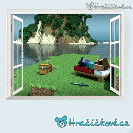 Minecraft pohled oknem samolepka na zeď 60x45 cm | Herní dekorace do pokojíčku