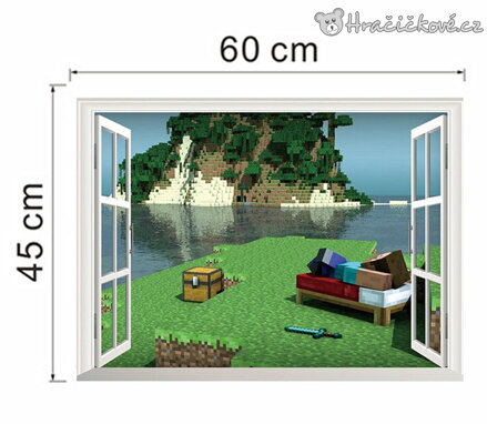Minecraft pohled oknem samolepka na zeď 60x45 cm | Herní dekorace do pokojíčku