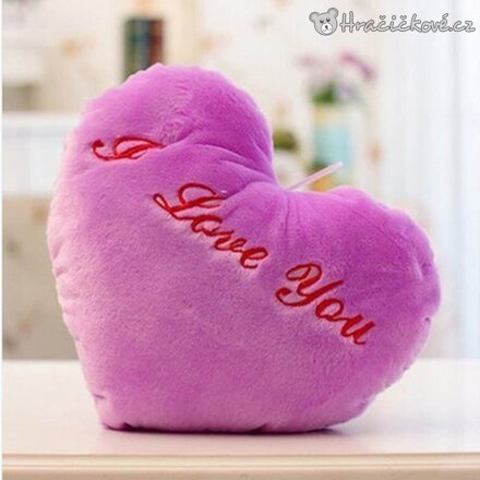Svítící LED polštář ve tvaru srdce I Love You | Romantický svítící plyšový polštář