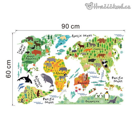 Mapa světa samolepka na zeď 95 × 73 cm | do dětského pokoje