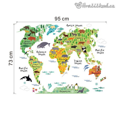 Mapa světa samolepka na zeď 95 × 73 cm | do dětského pokoje