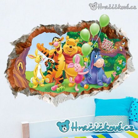 Samolepka na zeď Medvídek Pú v rozbité zdi 70x50 cm | Dekorace do dětského pokoje