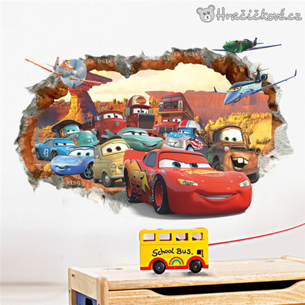 Cars samolepka na zeď Auta ze zdi 70x50 cm | dekorace Blesk McQueen