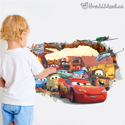 Cars samolepka na zeď Auta ze zdi 70x50 cm | dekorace Blesk McQueen