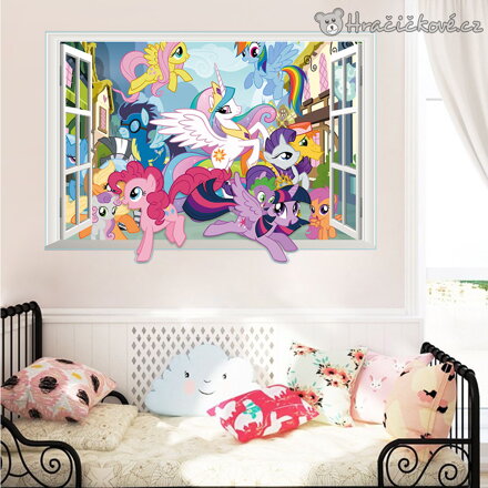 Samolepka na zeď My Little Pony v okně | dekorace do dětského pokoje