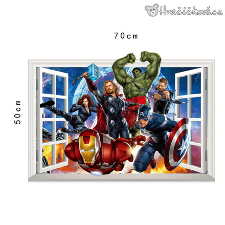 Samolepka na zeď Avengers v okně 70x50 cm | Bytová dekorace