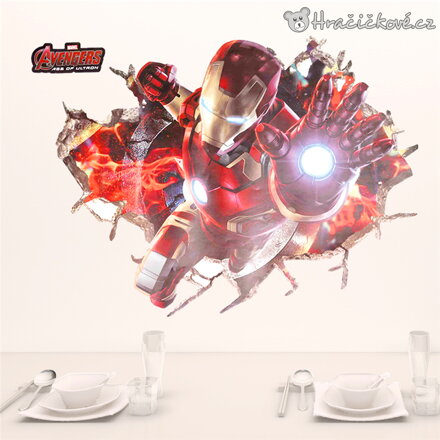 Samolepka na zeď Iron Man v rozbité zdi 70x50 cm | dekorace do dětského pokoje