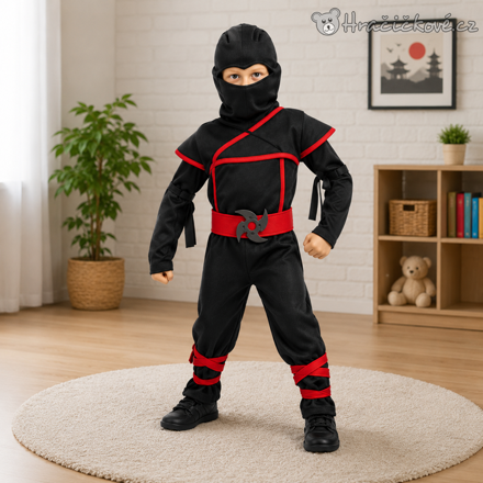 Karnevalový kostým Ninja černo-červený | Dětský kostým ninja pro karneval