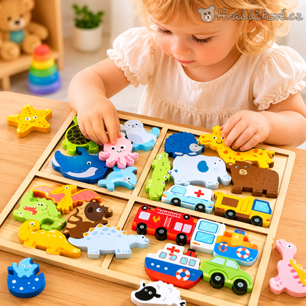 Kreativní dřevěné puzzle 30 cm | Barevné puzzle pro děti ze dřeva