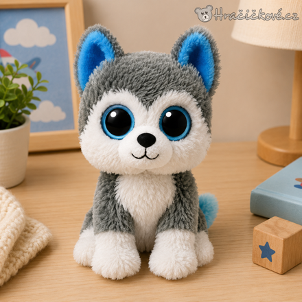 Plyšový pejsek Husky s velkýma očima 18 cm | Roztomilý plyšák pro děti