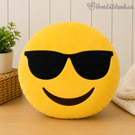 Plyšový polštář smajlík s brýlemi 35 cm | Emoji polštářek