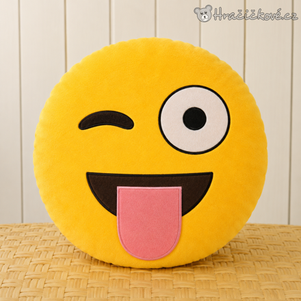 Plyšový polštář smajlík s vyplazujícím jazykem 35 cm | Emoji polštářek