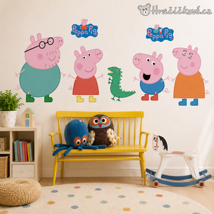 Prasátko Peppa samolepka na zeď 108 × 42 cm | Dětská dekorace do pokojíčku