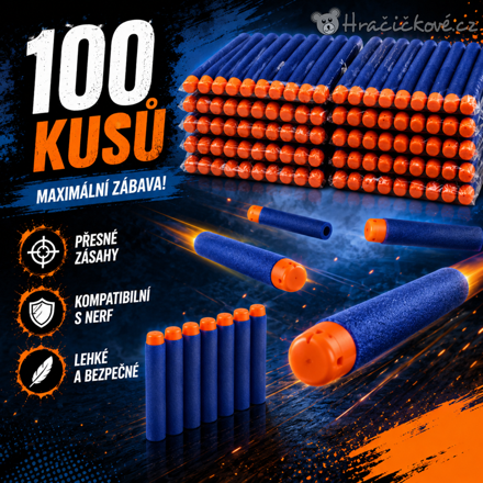 Náhradní náboje do Nerf pistole 100 ks 7,2 cm | Pěnové šipky - modré