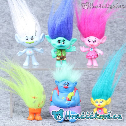Figurky z filmu Trolové (Trolls) s vlasy, 6 kusů