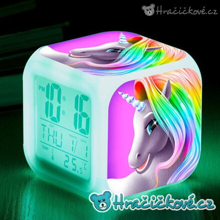 Jednorožec dětský LED budík | Unicorn svítící digitální hodiny, typ 2