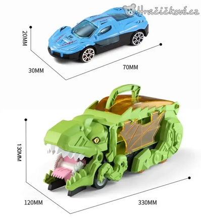 Dinosauří autodráha s 6 autíčky | T-Rex červený nebo zelený