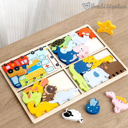 Kreativní dřevěné puzzle 30 cm | Barevné puzzle pro děti ze dřeva