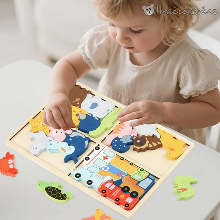 Kreativní dřevěné puzzle 30 cm | Barevné puzzle pro děti ze dřeva