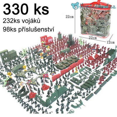 Velká sada 330 kusů plastových vojáčků (vojáků) a příslušenství