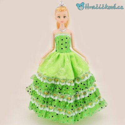 Krásná blonďatá panenka se zelenými šaty, 30cm