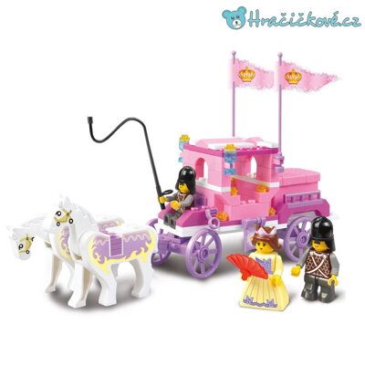 Růžový kočár s rytíři a princeznou, 137 dílků (stavebnice typu Lego)
