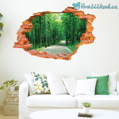 3D samolepka díry ve zdi přírody, vel.90x60 cm