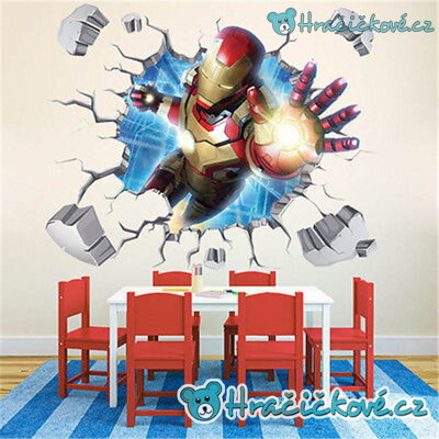 Samolepka Iron Man v rozbité zdi, samolepka na zeď, vel. 60x40cm (Ironman, Avengers) 