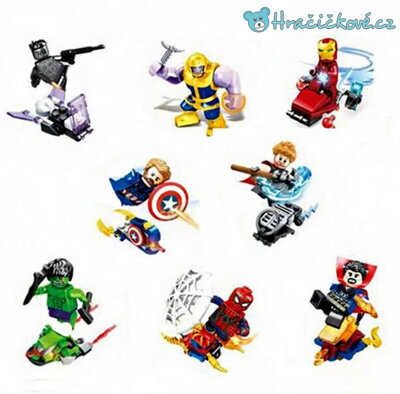 Super hrdinové 8 figurek + 8 vozidel (stavebnice typu Lego)