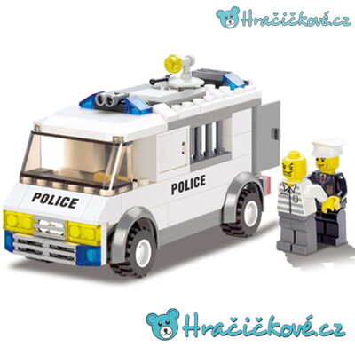 Policejní auto s policistou a vězněm, 135 dílků (stavebnice typu Lego)