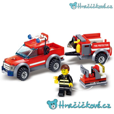 Hasičské auto s přívěsem, 143 dílků (stavebnice typu Lego)