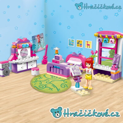 Růžový dívčí pokojíček, 124 dílků (stavebnice typu Lego)