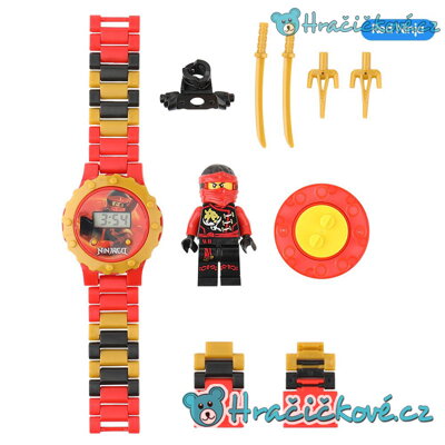 Červené Ninjago digitální dětské skládací hodinky s postavičkou typu Lego