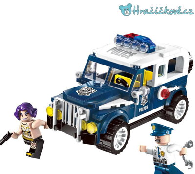 Policejní auto s policistou a zločincem, 186 dílků (stavebnice typu Lego)