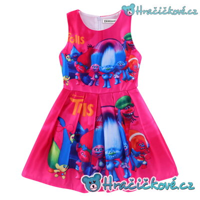 Krásné barevné letní dívčí šaty s motivem Trolové (Trolls) – růžové