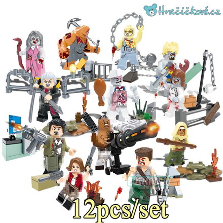 12 ks figurek vojáků a zombie (stavebnice typu Lego)