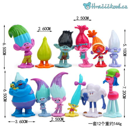 12 figurek z pohádky Trolové (Trolls)