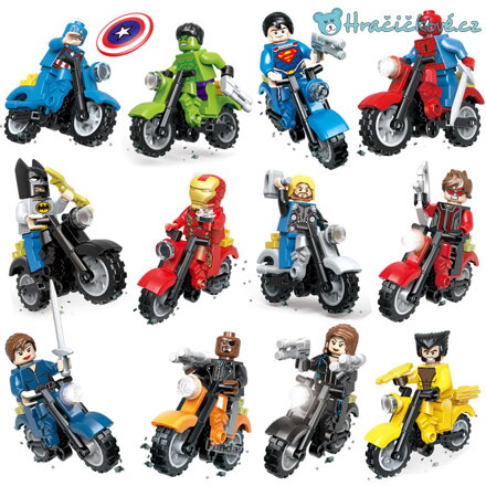 Figurky hrdinů Avengers s motorkami, 16 ks, (stavebnice typu Lego - Avengers)