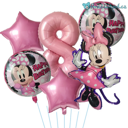 Růžová Minnie narozeninový set balonků 6ks
