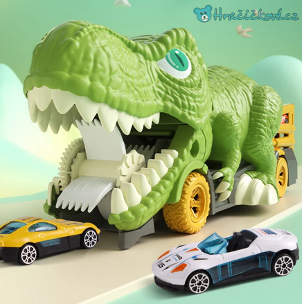 Dinosaurus požírající autíčka + 6 autíček