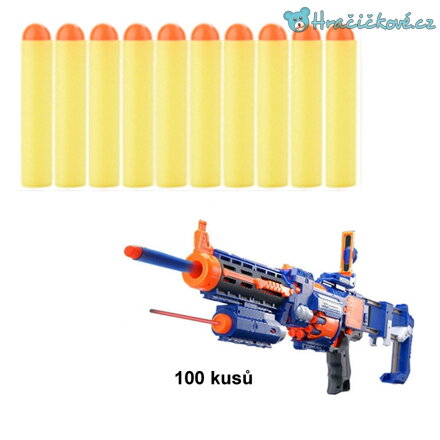 Náhradní náboje (šipky) do pistole Nerf, 100 Ks, vel. 7.2cm - žluté 