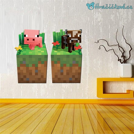 3D samolepka Minecraft prasete a kráva, vel.70x50 cm